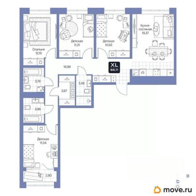 4-комн. квартира, 98.11 м&sup2;