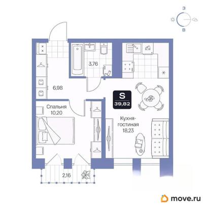 1-комн. квартира, 39.82 м&sup2;