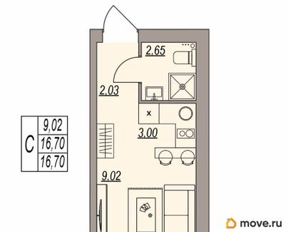 студия, 16.7 м&sup2;