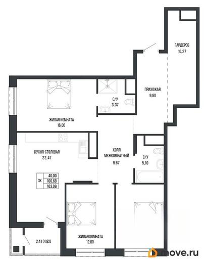 3-комн. квартира, 103.09 м&sup2;