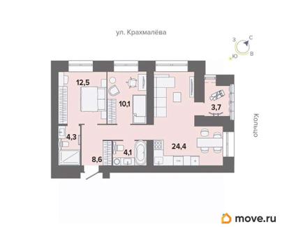 2-комн. квартира, 65.9 м&sup2;