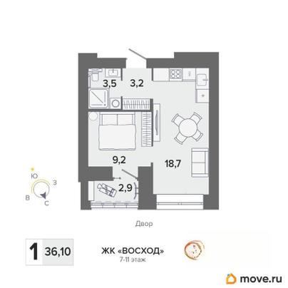 1-комн. квартира, 36.1 м&sup2;