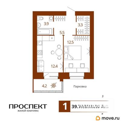 1-комн. квартира, 39.7 м&sup2;