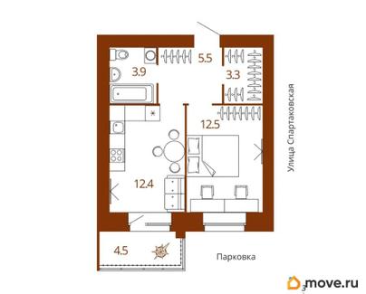 1-комн. квартира, 39.9 м&sup2;