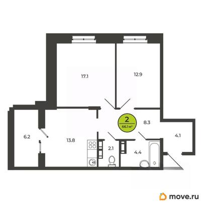 2-комн. квартира, 65.7 м&sup2;