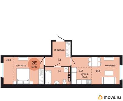 2-комн. квартира, 50.1 м&sup2;