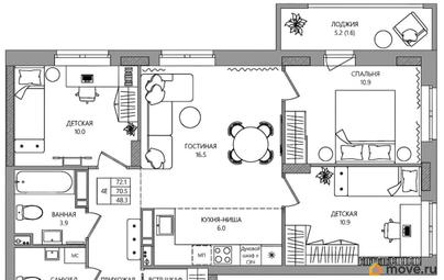 4-комн. квартира, 69.6 м&sup2;