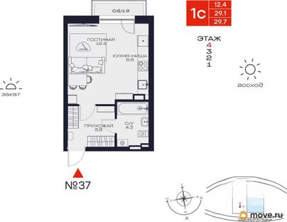 1-комн. квартира, 29.7 м&sup2;