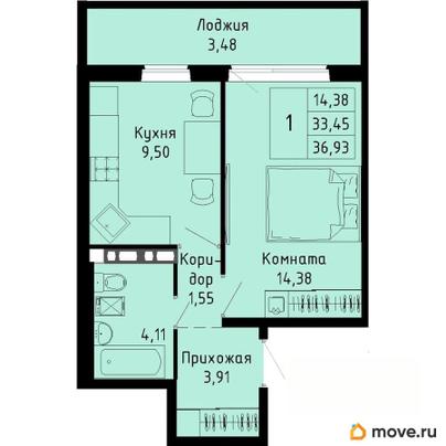 1-комн. квартира, 36.93 м&sup2;