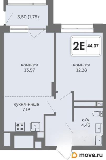 2-комн. квартира, 44.07 м&sup2;