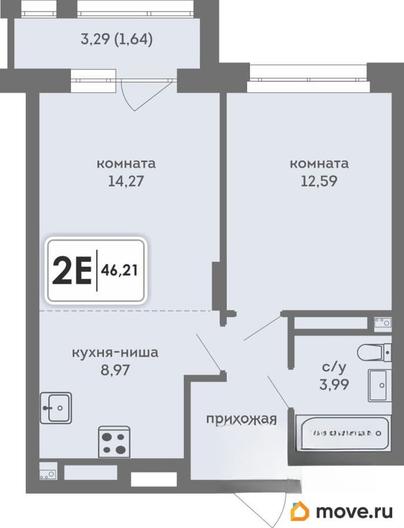 2-комн. квартира, 46.21 м&sup2;