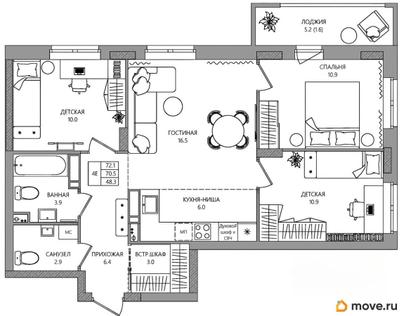 4-комн. квартира, 69.7 м&sup2;