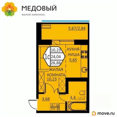 1-комн. квартира, 26.88 м&sup2;
