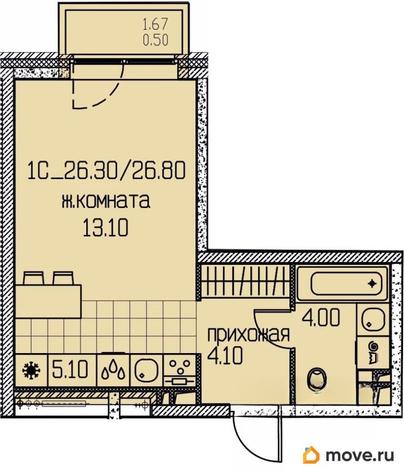 студия, 26.8 м&sup2;