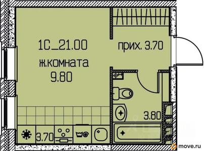 студия, 21 м&sup2;