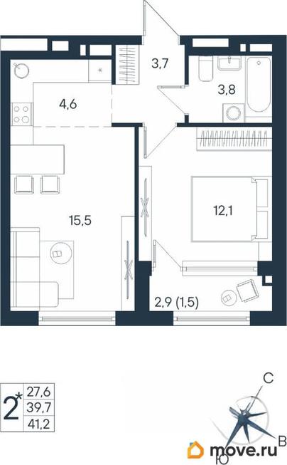 студия, 41.2 м&sup2;