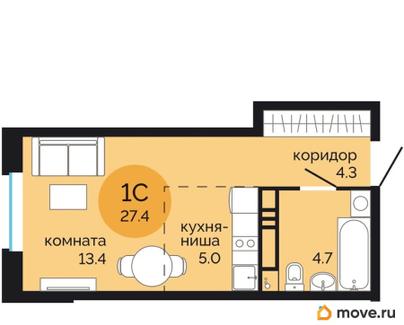 студия, 27.4 м&sup2;