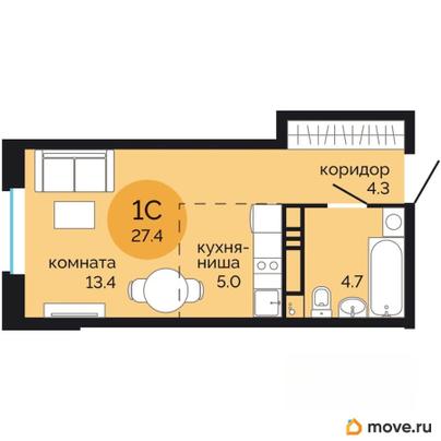 студия, 27.4 м&sup2;