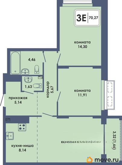 3-комн. квартира, 70.27 м&sup2;