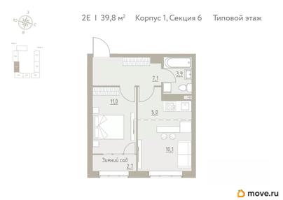 2-комн. квартира, 39.8 м&sup2;