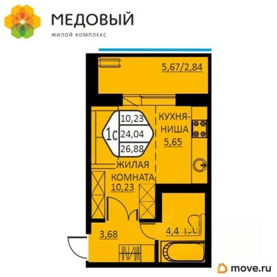1-комн. квартира, 23.5 м&sup2;