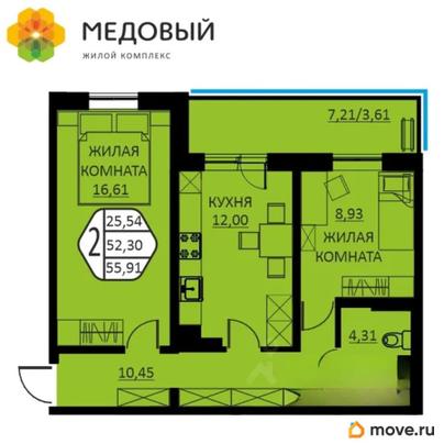 2-комн. квартира, 51.4 м&sup2;