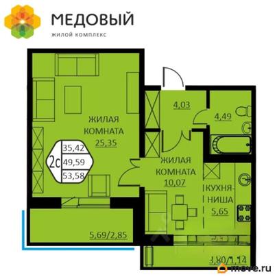 2-комн. квартира, 48.4 м&sup2;