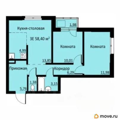 3-комн. квартира, 58.44 м&sup2;