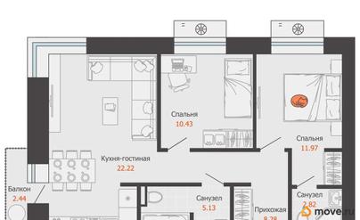 2-комн. квартира, 62 м&sup2;