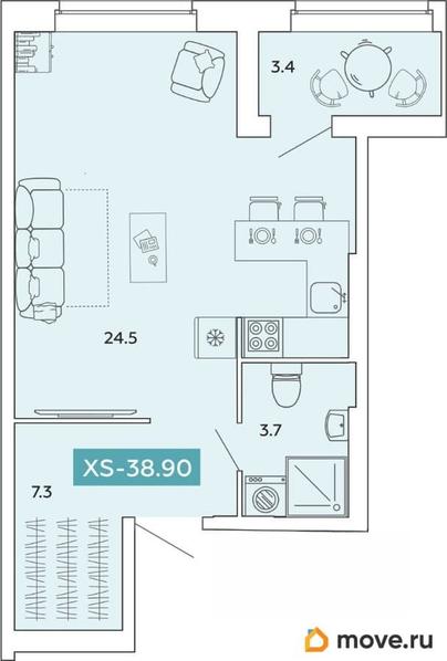 студия, 38.9 м&sup2;