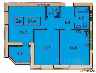 2-комн. квартира, 59 м&sup2;