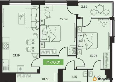 3-комн. квартира, 70.01 м&sup2;