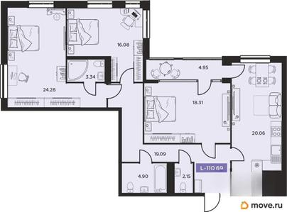4-комн. квартира, 110.69 м&sup2;