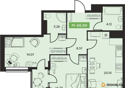 3-комн. квартира, 66.99 м&sup2;