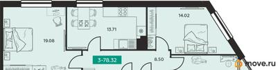 3-комн. квартира, 78.32 м&sup2;
