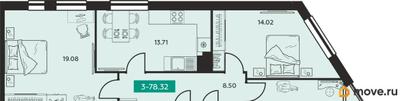 3-комн. квартира, 78.32 м&sup2;
