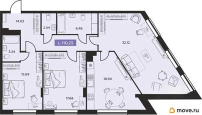 4-комн. квартира, 110.25 м&sup2;