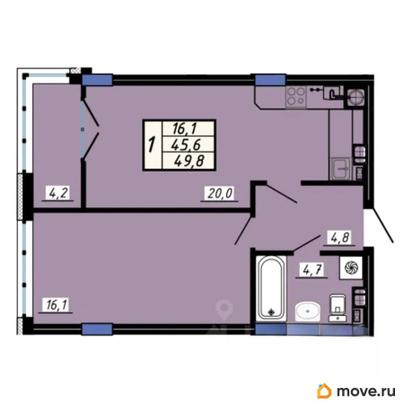 1-комн. квартира, 49.8 м&sup2;