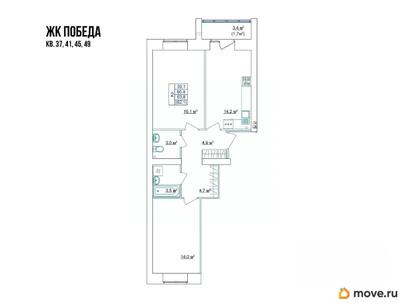 2-комн. квартира, 62.1 м&sup2;