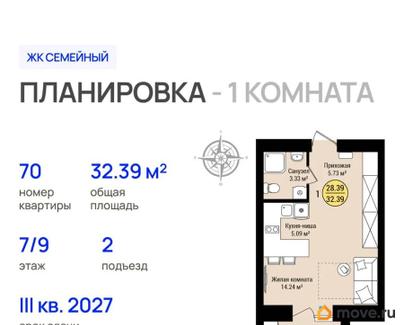 1-комн. квартира, 32.39 м&sup2;