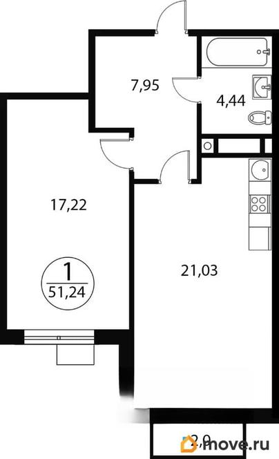 1-комн. квартира, 51.24 м&sup2;
