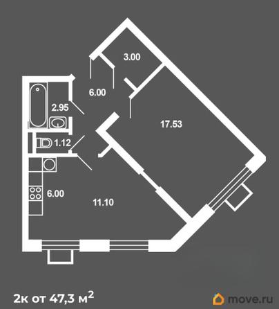 2-комн. квартира, 51.1 м&sup2;