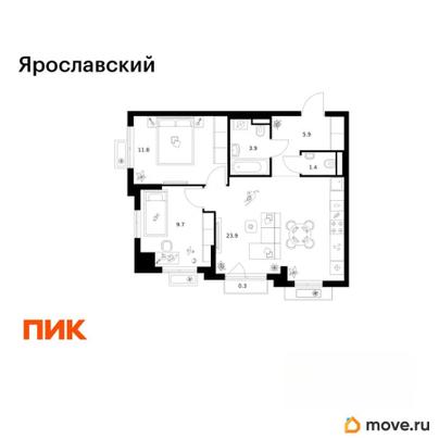 2-комн. квартира, 56.9 м&sup2;
