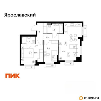 2-комн. квартира, 56.7 м&sup2;