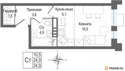 студия, 24.9 м&sup2;