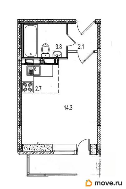 1-комн. квартира, 27.1 м&sup2;