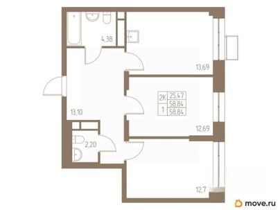 2-комн. квартира, 58.84 м&sup2;