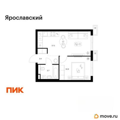 1-комн. квартира, 34.6 м&sup2;