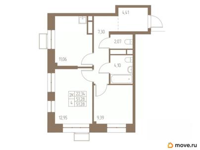 2-комн. квартира, 51.28 м&sup2;