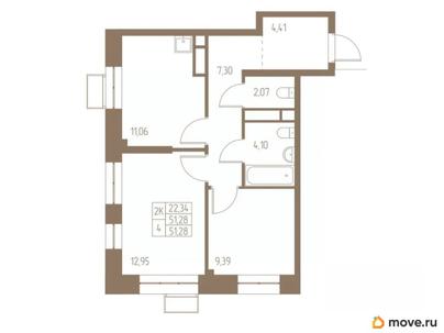 2-комн. квартира, 51.28 м&sup2;
